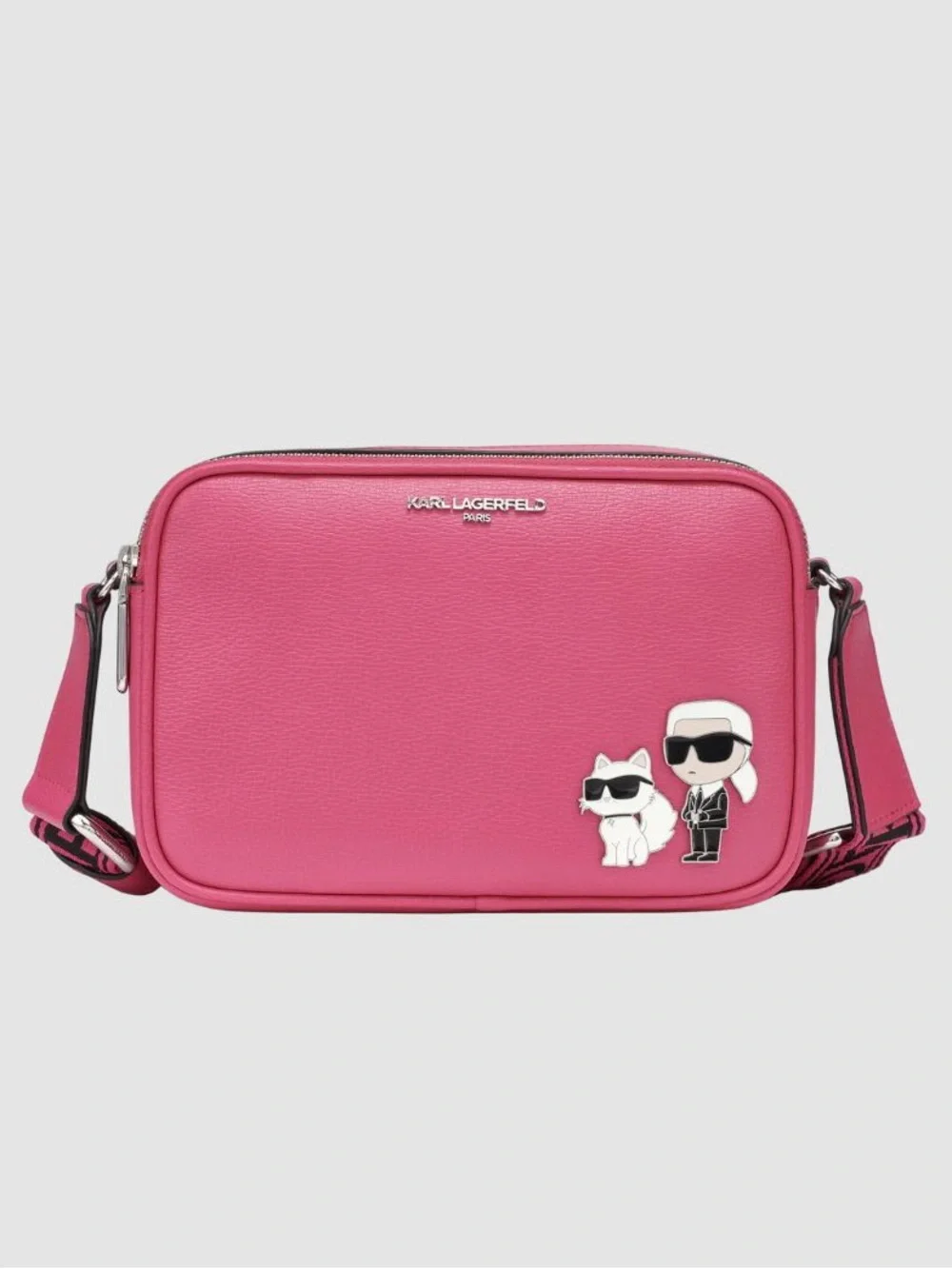 Karl Lagerfeld Hot Pink Crossbody Maybelle Bag with Karl & Choupette Charm